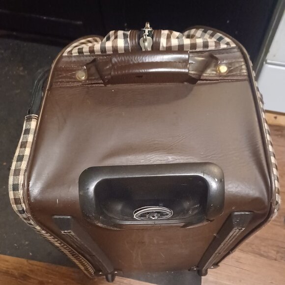 Broccoli Unisex Brown Tan Gingham Check Rolling Travel Duffel Bag - Picture 8 of 11